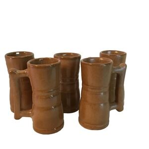 VINTAGE FRANKOMA Art POTTERY MUGS Set of (5) Demitasse‎ 26DC  USA No Chips Brown